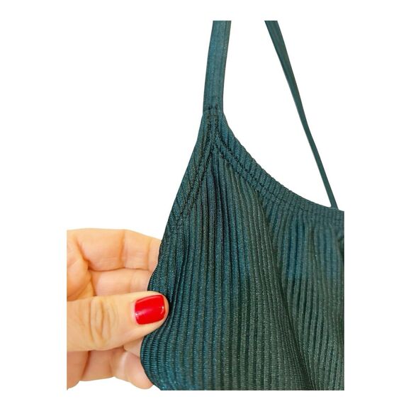 VTG Catalina Hunter Green Sheen Ribbed Onepiece Swimsuit Criss Cross Back NWT L - Picture 3 of 7